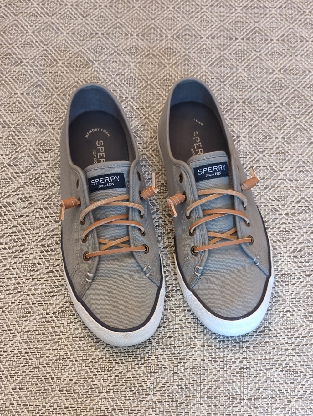 Sperry Pierview Women's Gray Canvas Boat Shoes with Brown Leather Laces